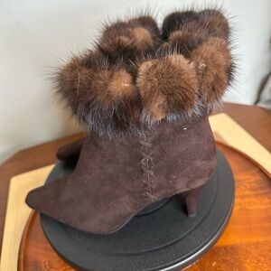 Brown Suede Mink Trimed Boots